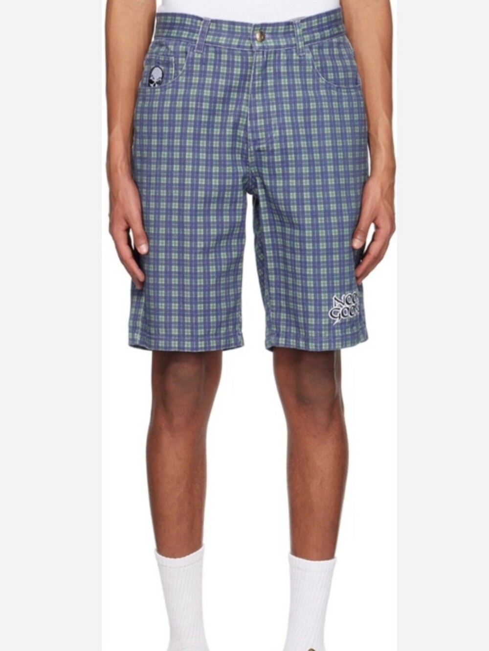 Noon Goons Denim Shorts Mens Surf Blue Plaid Cotton Size 38